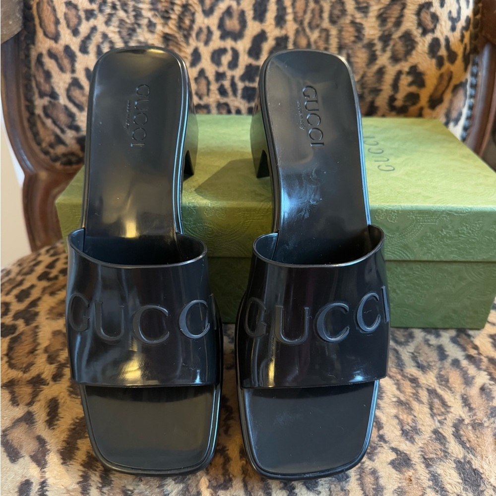 Gucci Logo Platform Women's Black Slide Sandals
